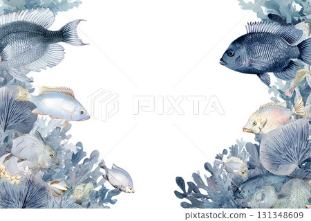 Frame illustration with swimming fish Frame illustration with swimming fish 131348609