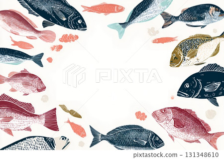 Illustration frame of many fish 131348610