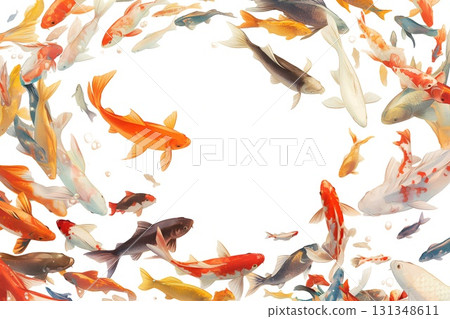 水彩金魚和黑色、紅色和白色背景 水彩金魚和黑色、紅色和白色背景 131348611