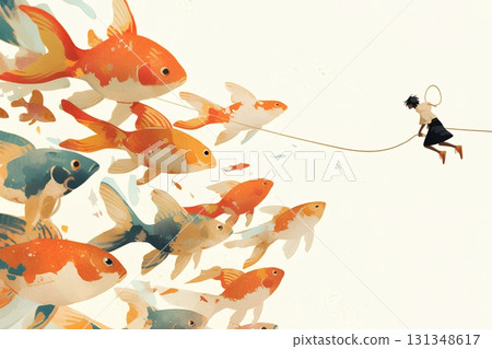 Background illustration of summer image of goldfish swimming 131348617