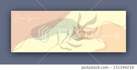 Handmade background layout with arbitrary shapes, plant elements and wavy lines. Modern, abstract design for social networks, websites, stylish interior and creative ideas 131349239