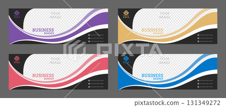 Layout for a business banner. A set of colored horizontal templates with space for a photo, illustration or corporate image. Layout of the cover of a modern catalog, brochure, project or creative idea 131349272