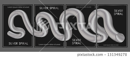 The silver spiral. A set of designs of a composite cover, banner, poster. Template for interior decoration, creative ideas, creativity and design 131349278
