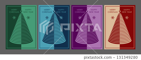 Christmas and New Year. Festive design template with stylized spruce for postcards, banners, posters and creative ideas Christmas and New Year. Festive design template with stylized spruce for postcards, banners, posters and creative ideas 131349280