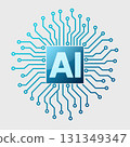 AI Letter Logo on Circuit Board, Artificial Intelligence Technology Concept. 131349347