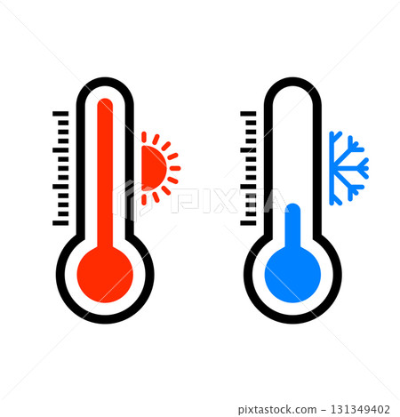 Two thermometers display warm and cool temperature readings Two thermometers display warm and cool temperature readings 131349402