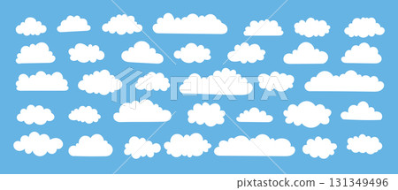 White cloud and blue sky set. cartoon clouds in flat design. Icons vector illustration 131349496