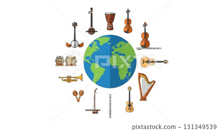 Flat design icon composition representing musical instruments from around the world 131349539
