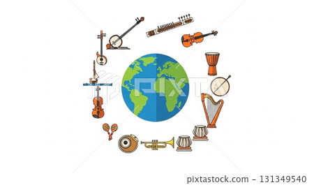 Flat design icon composition representing musical instruments from around the world Flat design icon composition representing musical instruments from around the world 131349540