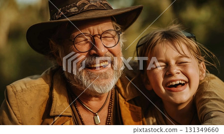 A man and a girl are smiling and hugging each other A man and a girl are smiling and hugging each other 131349660