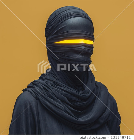 A woman is wearing a black scarf and a yellow stripe 131349711