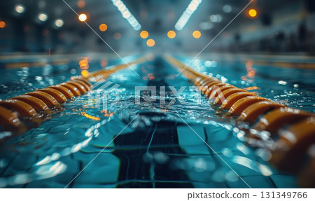 A blurry image of a swimming pool with a person swimming in the water A blurry image of a swimming pool with a person swimming in the water 131349766