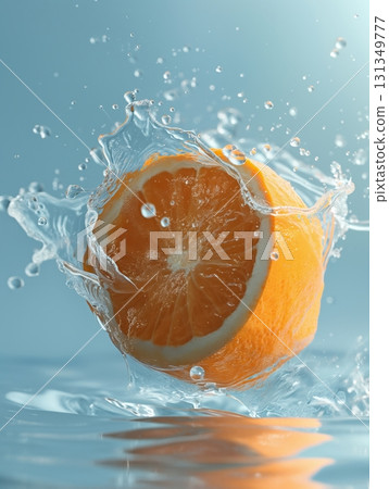 A slice of orange is floating in a pool of water A slice of orange is floating in a pool of water 131349777