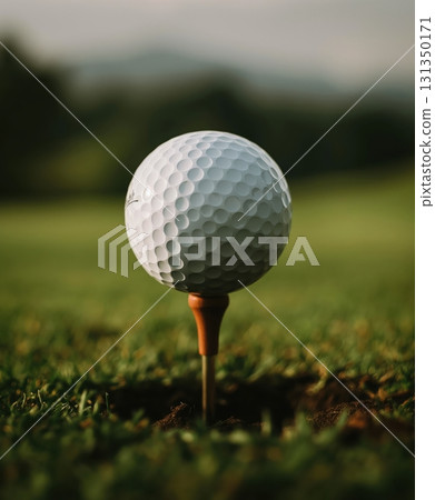A golf ball is sitting in a hole on a grassy field 131350171