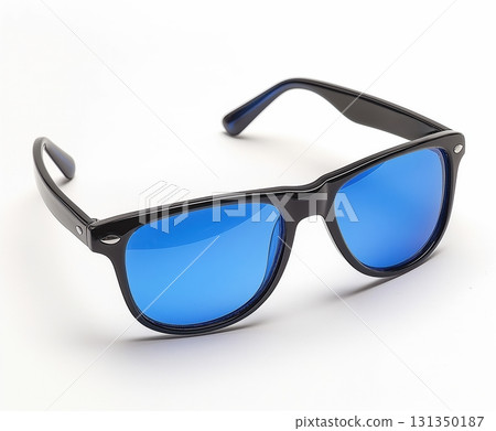 A pair of sunglasses with blue lenses 131350187