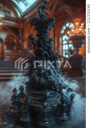 A black statue with smoke coming out of it 131350240