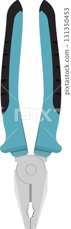 Vector illustration of a pair of combination pliers with blue handles and silver jaws. 131350453