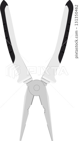 Illustration of open pliers with gray and black handles against a solid black background. Illustration of open pliers with gray and black handles against a solid black background. 131350462