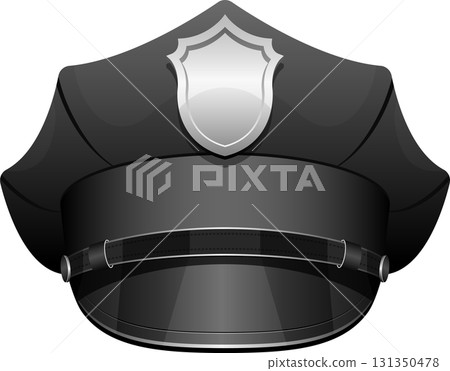 Illustration of a gray police hat, symbol of law enforcement, public safety, and authoritative uniform. 131350478
