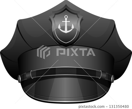 Classic mariner's peaked hat, an iconic symbol of naval tradition with its distinctive anchor emblem 131350480