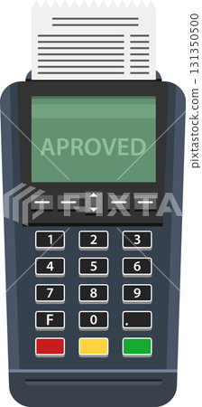 Payment terminal displaying 'APPROVED' message, with a receipt sticking out, signifying successful transaction. Payment terminal displaying 'APPROVED' message, with a receipt sticking out, signifying successful transaction. 131350500