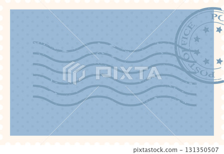 Vintage light blue postage stamp with wave design and post office stamp for mailed letters. Vintage light blue postage stamp with wave design and post office stamp for mailed letters. 131350507