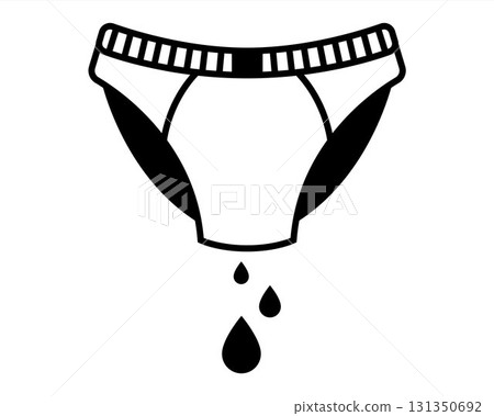Black panties icon with drops. Leaking from panties. Black panties icon with drops. Leaking from panties. 131350692
