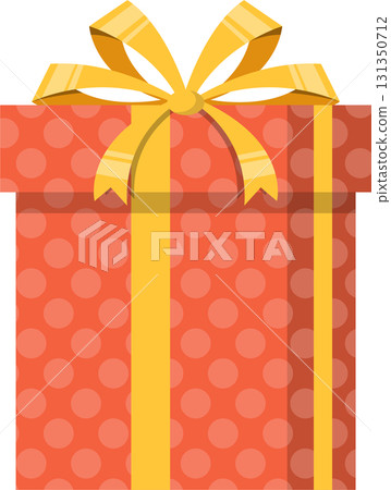 A vibrant red gift box adorned with polka dots and a golden ribbon for a special occasion. A vibrant red gift box adorned with polka dots and a golden ribbon for a special occasion. 131350712