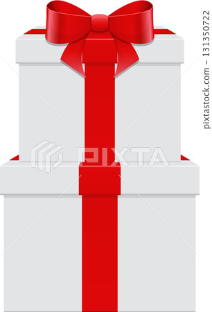 Stacked gifts wrapped with red ribbons and a bow for a special occasion like Christmas or birthday 131350722