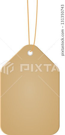 Blank tan tag with rounded corners and a string hanging from a metal-reinforced hole. Blank tan tag with rounded corners and a string hanging from a metal-reinforced hole. 131350743