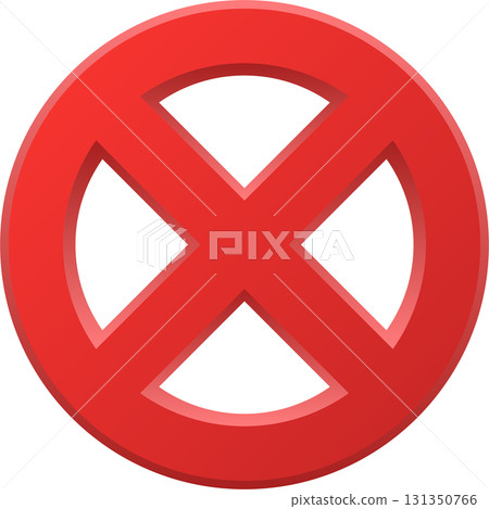 Circular emblem with a bold red X, simple design suggesting crossing, prohibition, or target symbol. Circular emblem with a bold red X, simple design suggesting crossing, prohibition, or target symbol. 131350766