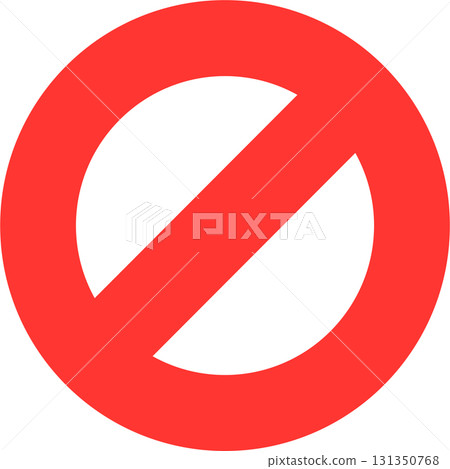 A bold red symbol of prohibition, a circle with a line through it, indicating 'not allowed'. 131350768