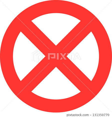 Red circle with intersecting lines forming an 'X' shape in the center, signaling prohibition. 131350770