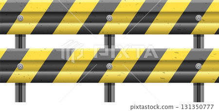 Roadside safety barrier with yellow and black stripes provides protection, visibility and security. 131350777