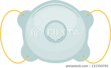 A light blue personal protective respirator mask with yellow straps for safety and health. 131350785