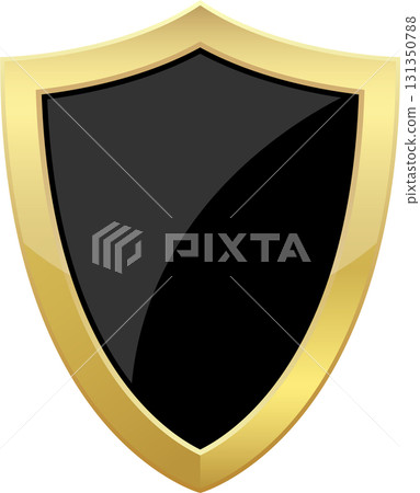 A sleek, glossy shield with a black interior and a reflective golden border. Strong and secure. 131350788