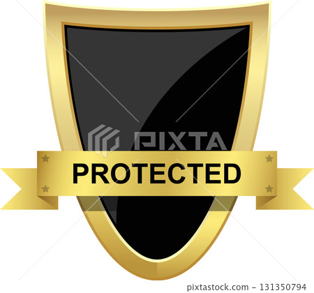 Gold-trimmed emblem with glossy sheen, displaying the word "PROTECTED" on a banner across it. Gold-trimmed emblem with glossy sheen, displaying the word "PROTECTED" on a banner across it. 131350794