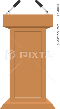 Illustration of a wooden podium with two microphones, used for speaking or presentations. Illustration of a wooden podium with two microphones, used for speaking or presentations. 131350801