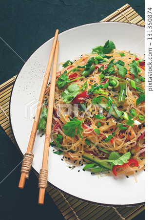Funchosa, Korean salad, with vegetables, homemade, no people, 131350874