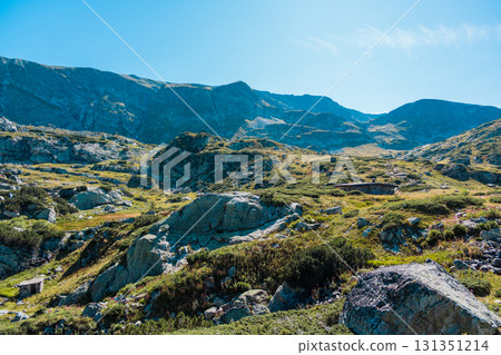 Mountain view of the Rila Mountains in Bulgaria. Seven Rila Lake hike. Eco trails. Connection with nature. 131351214