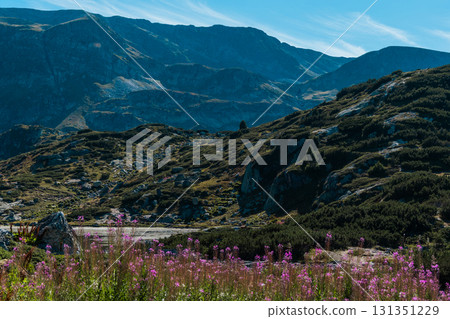 Mountain view of the Rila Mountains in Bulgaria. Seven Rila Lake hike. Eco trails. Connection with nature. 131351229