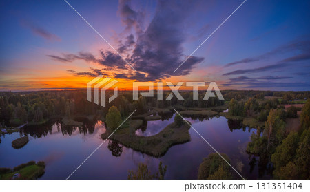 Beautiful view of Kirkilai lakes, Birzai Regional Park, Lithuania 131351404