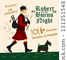 Robert Burns Night 25th January, United Kingdom Scotland background vintage invitation illustration a musician in red costume with bagpipes 131351548
