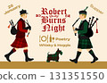 Robert Burns Night 25th January, United Kingdom Scotland background vintage invitation illustration a musician with bagpipes 131351550