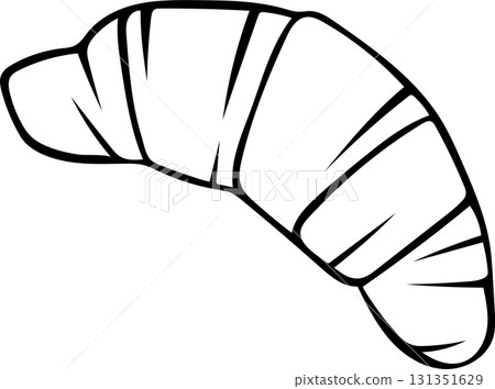 Hand-drawn black and white icon of a traditional French croissant, sketch style illustration of a delicious flaky pastry. Simple doodle of a classic breakfast or bakery item 131351629