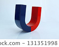 A horseshoe-shaped magnet. Physical properties. A magnet with north and south poles. Red and blue colors. 131351998