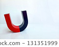 A horseshoe-shaped magnet. Physical properties. A magnet with north and south poles. Red and blue colors. 131351999
