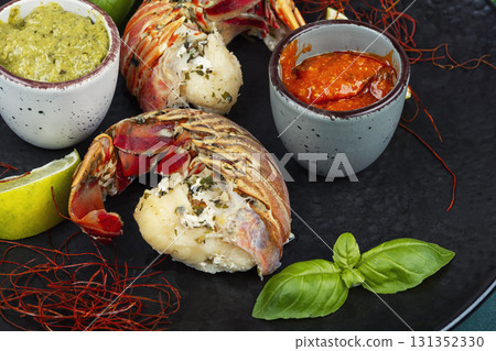 Preparing lobster tails. Preparing lobster tails. 131352330