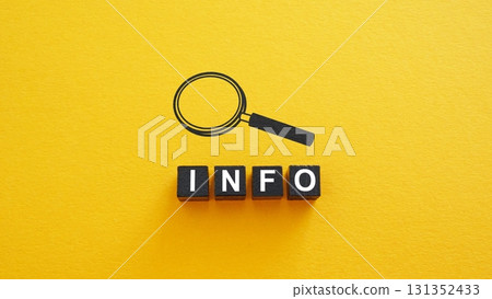 Magnifying glass with word info. Information search. Magnifying glass with word info. Information search. 131352433