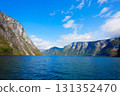 View from a sightseeing boat in the Norwegian fjords 131352470